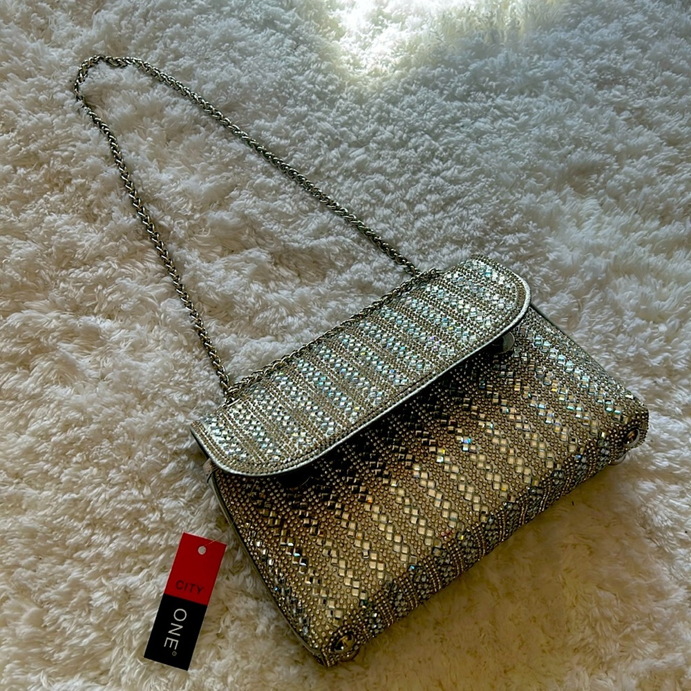 CityOne Sparkly Silver Evening Handbag